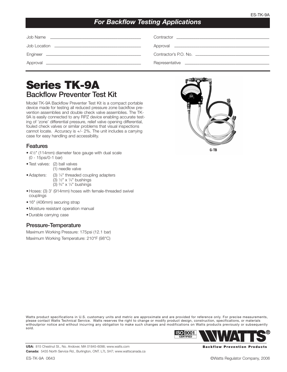 Watts TK-9A User Manual | 1 page