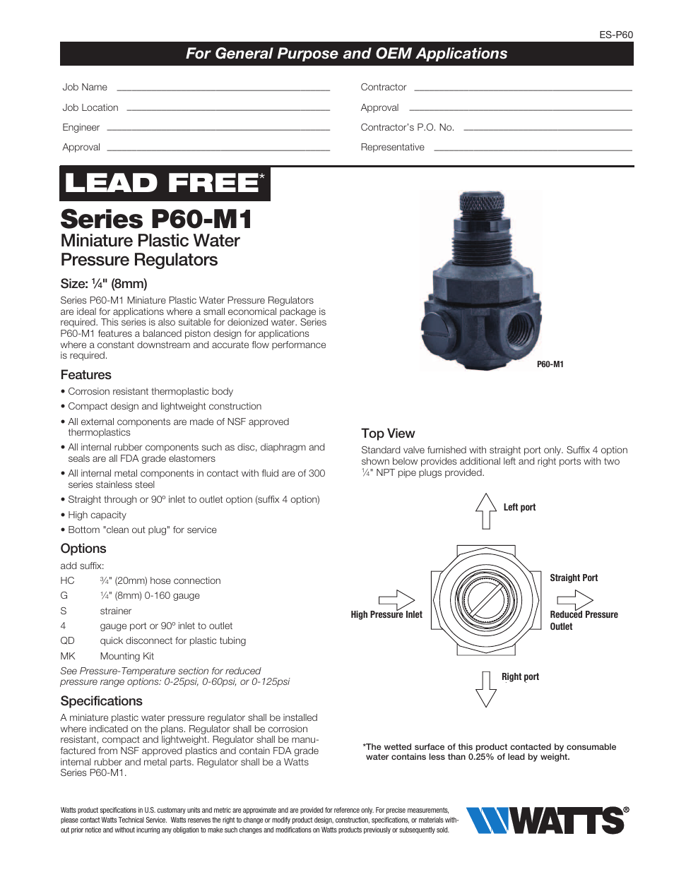 Watts P60 User Manual | 2 pages
