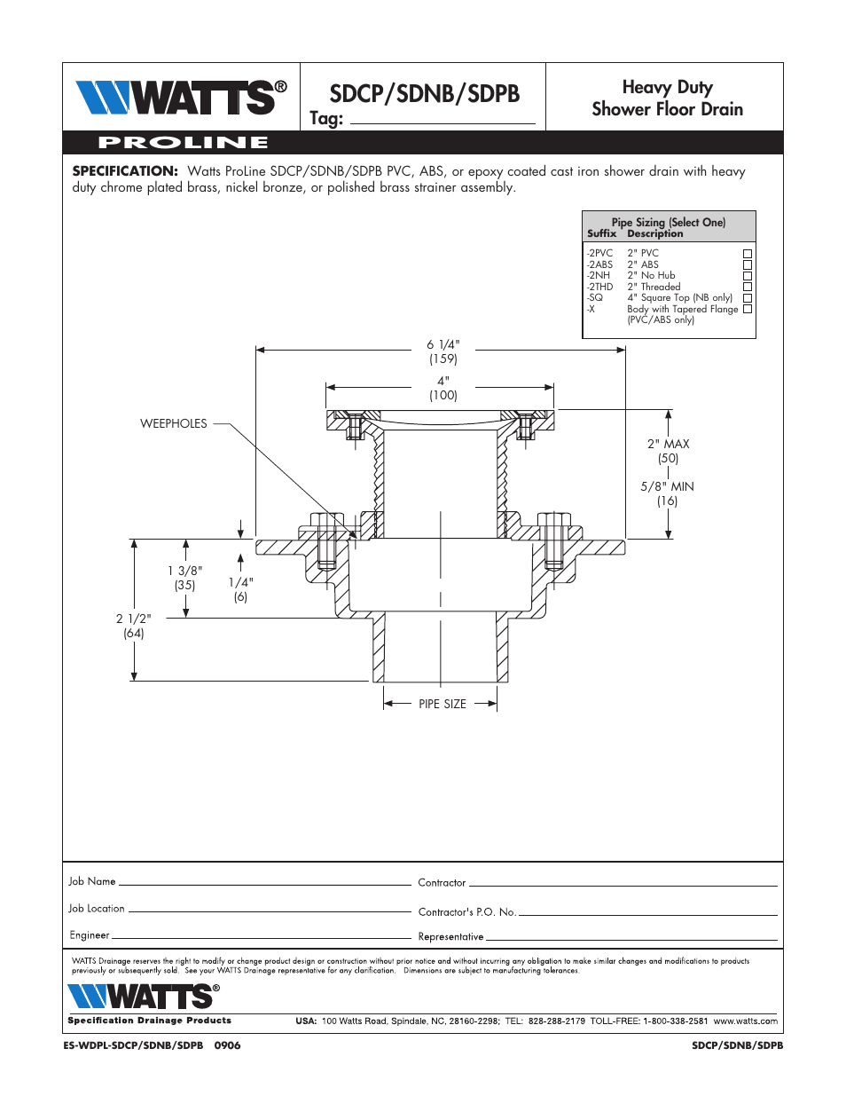 Watts SDCP/SDNB/SDPB User Manual | 1 page