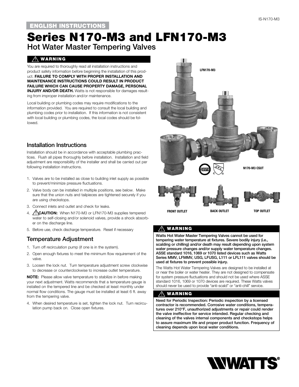 Watts LFN170 CSUT User Manual | 12 pages