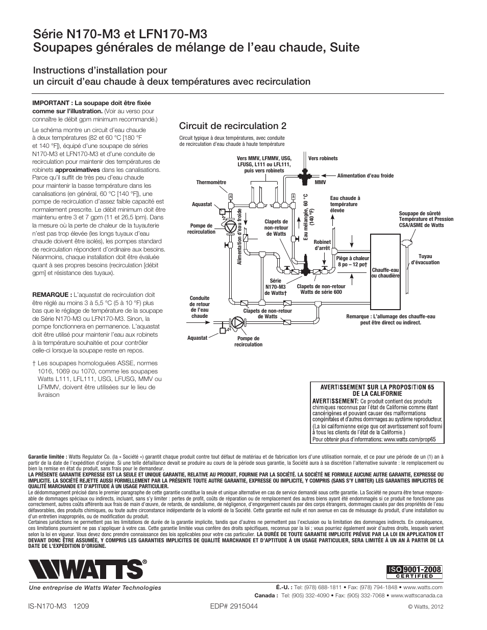 Circuit de recirculation 2 | Watts LFN170 CSUT User Manual | Page 12 / 12