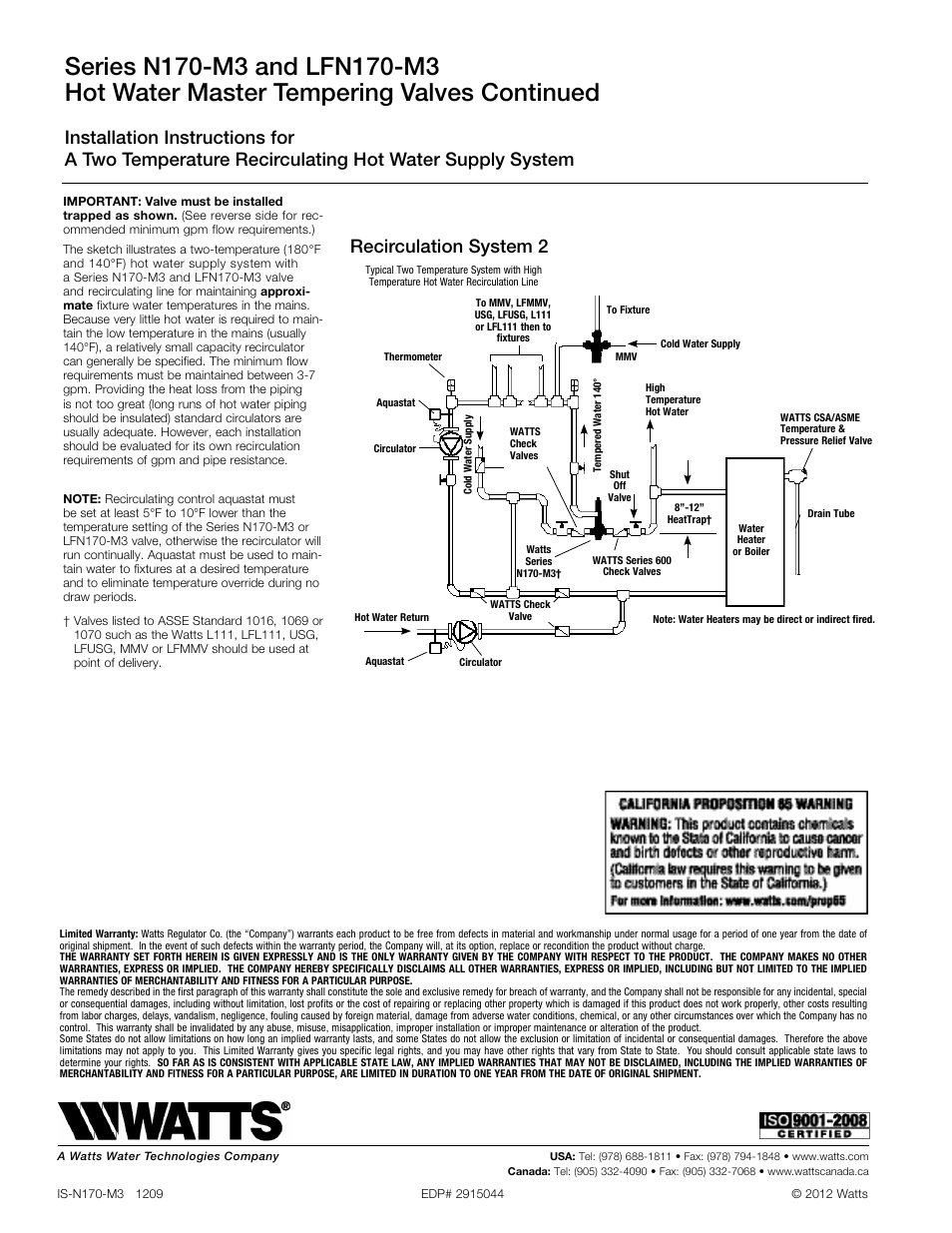 Recirculation system 2 | Watts LFN170 CSUT User Manual | Page 4 / 12