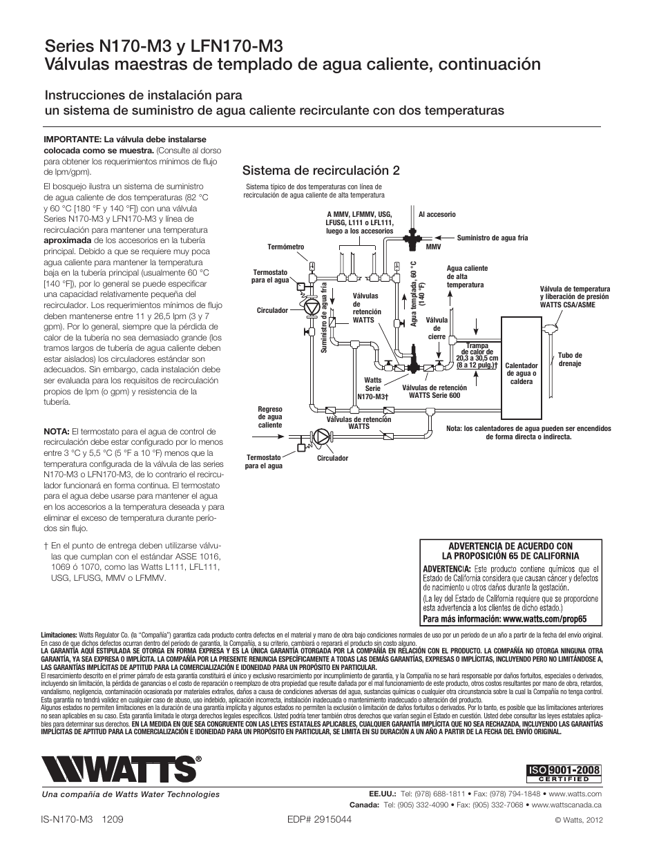 Sistema de recirculación 2 | Watts LFN170 CSUT User Manual | Page 8 / 12