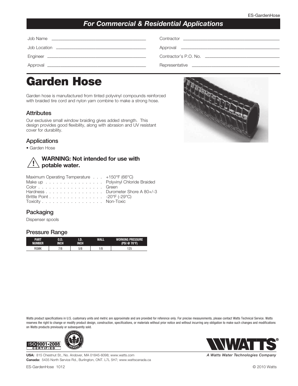 Watts Garden Hose - Reels User Manual | 1 page