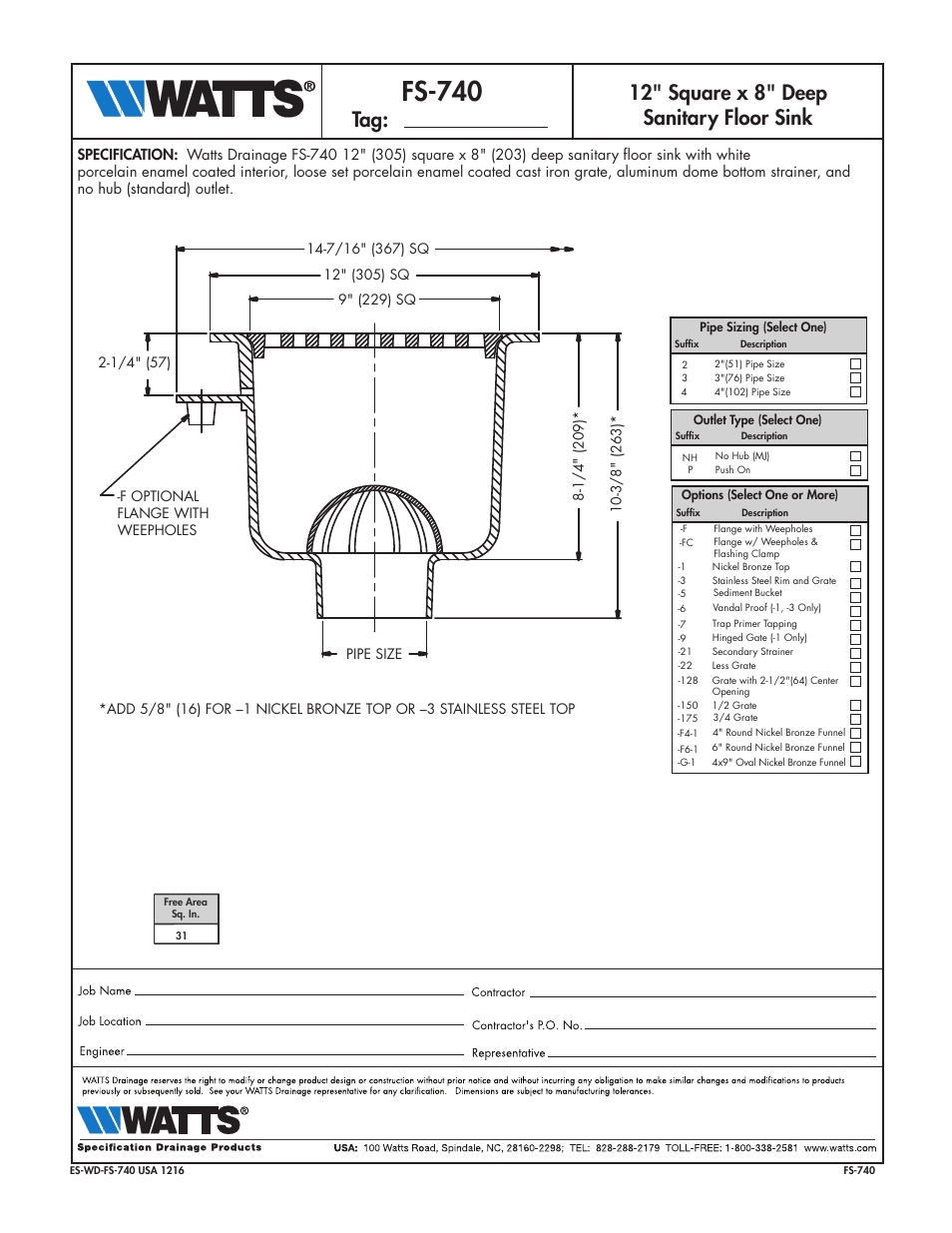 Watts FS-740 User Manual | 1 page