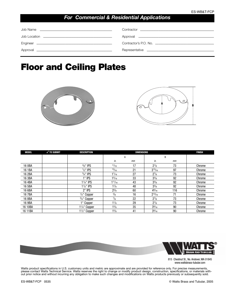 Watts 16 9BA User Manual | 1 page