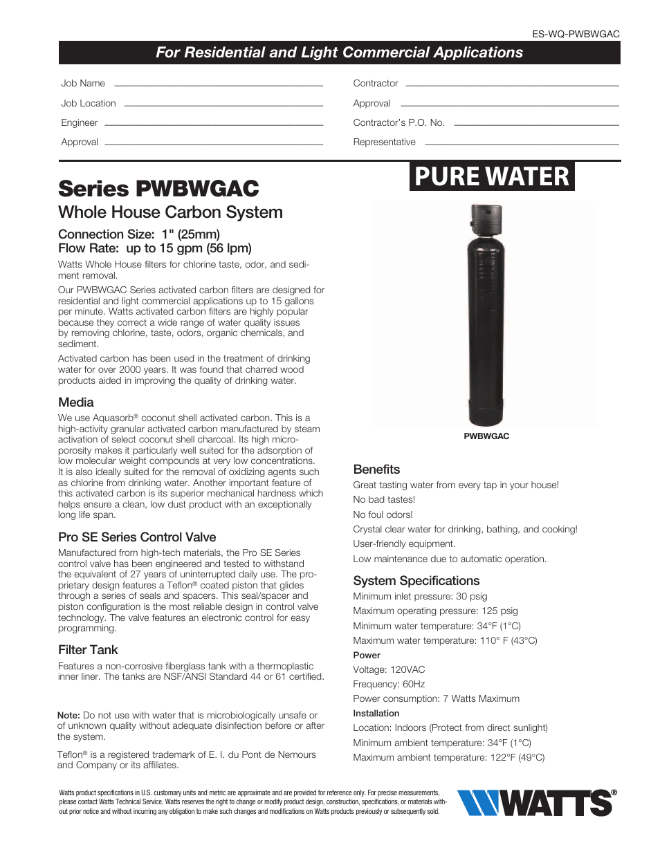 Watts PWBWGAC 3-4 Cu. Ft. User Manual | 2 pages