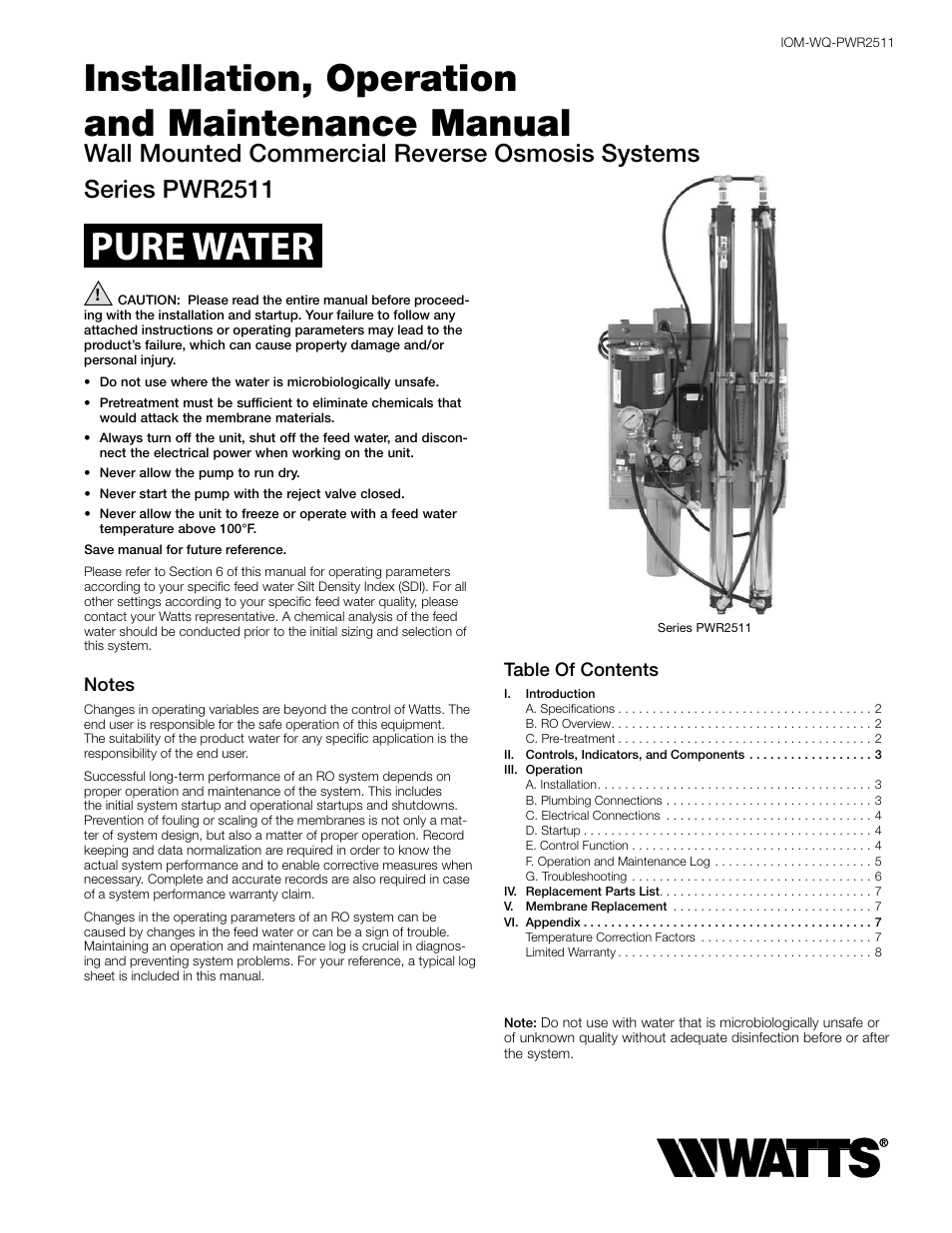 Watts PWR2511 User Manual | 8 pages