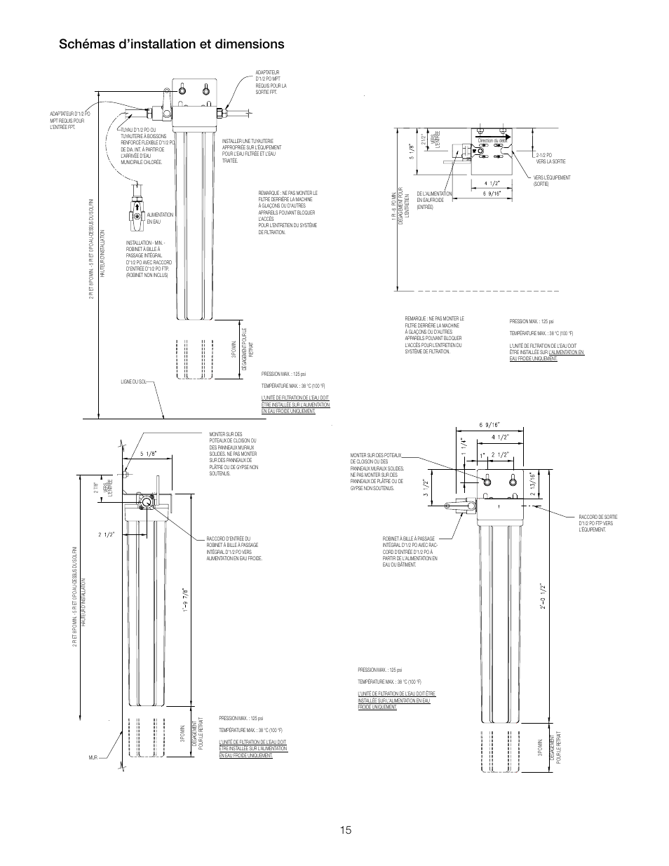 Schémas d’installation et dimensions | Watts OF120-2 User Manual | Page 15 / 20