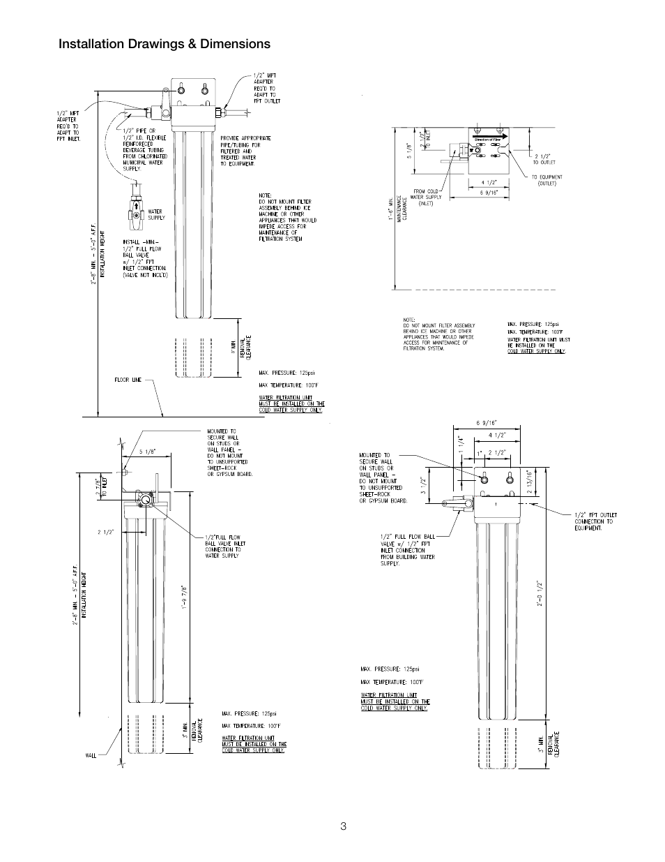 Installation drawings & dimensions | Watts OF120-2 User Manual | Page 3 / 20