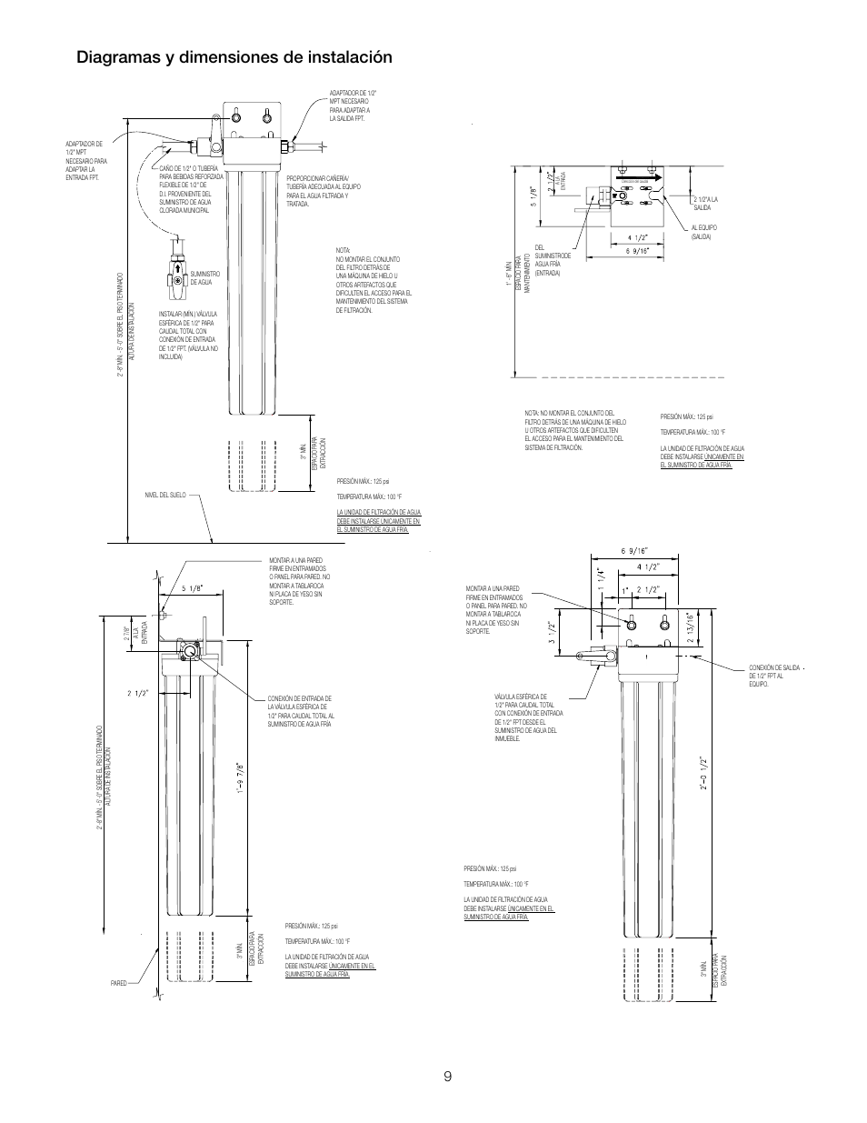 Diagramas y dimensiones de instalación | Watts OF120-2 User Manual | Page 9 / 20