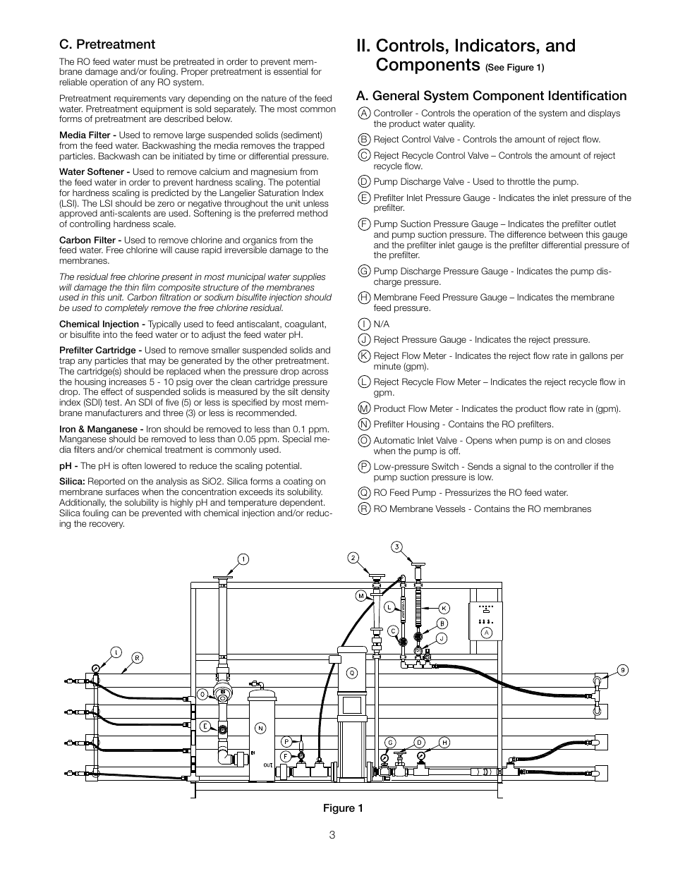 Ii. controls, indicators, and components, C. pretreatment, A. general system component identification | Watts PWR4024 User Manual | Page 3 / 16