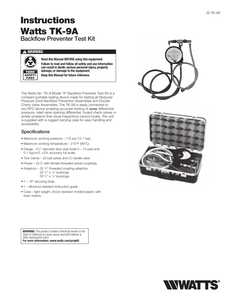 Watts TK-9A User Manual | 4 pages