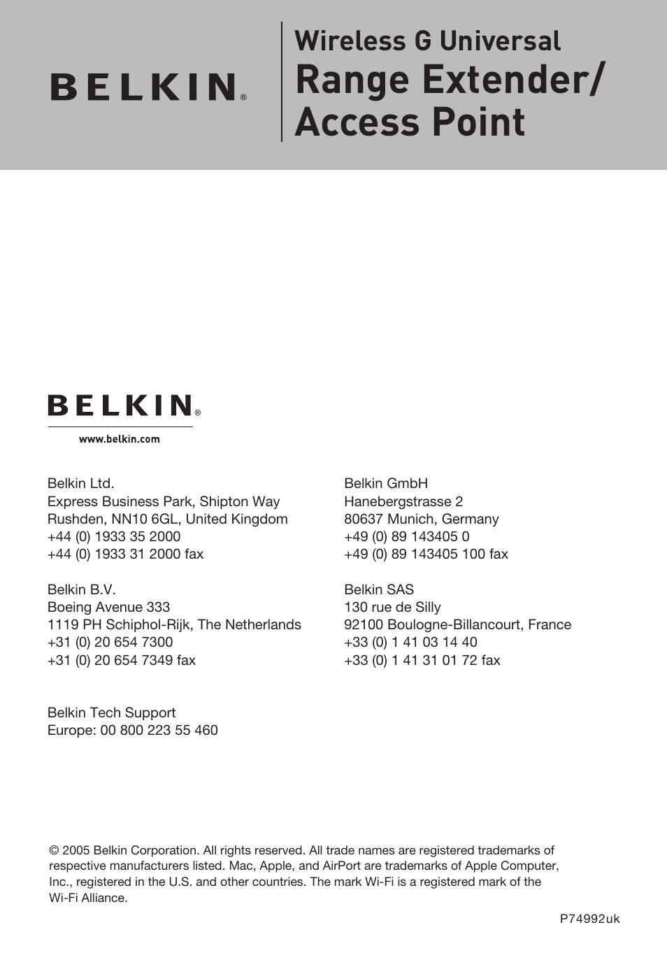 Belkin Range Extender/ Access Point User Manual | 57 pages