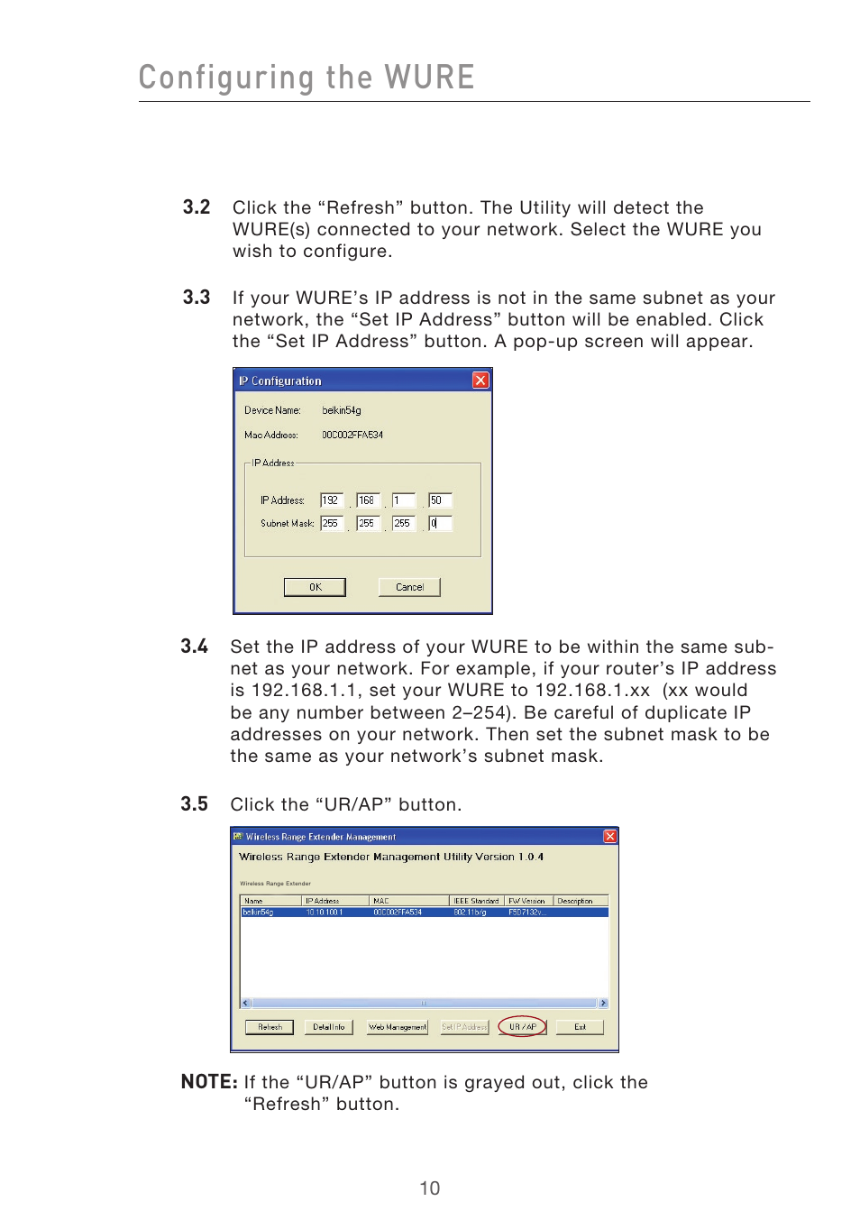 Configuring the wure | Belkin Range Extender/ Access Point User Manual | Page 13 / 57