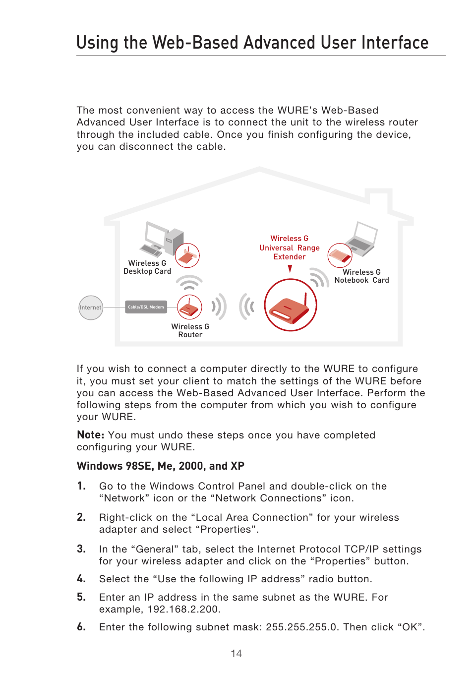 Using the web-based advanced user interface | Belkin Range Extender/ Access Point User Manual | Page 17 / 57