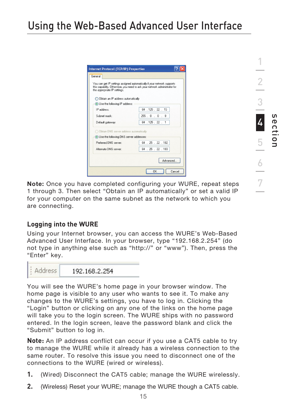 Using the web-based advanced user interface, Se ct io n | Belkin Range Extender/ Access Point User Manual | Page 18 / 57