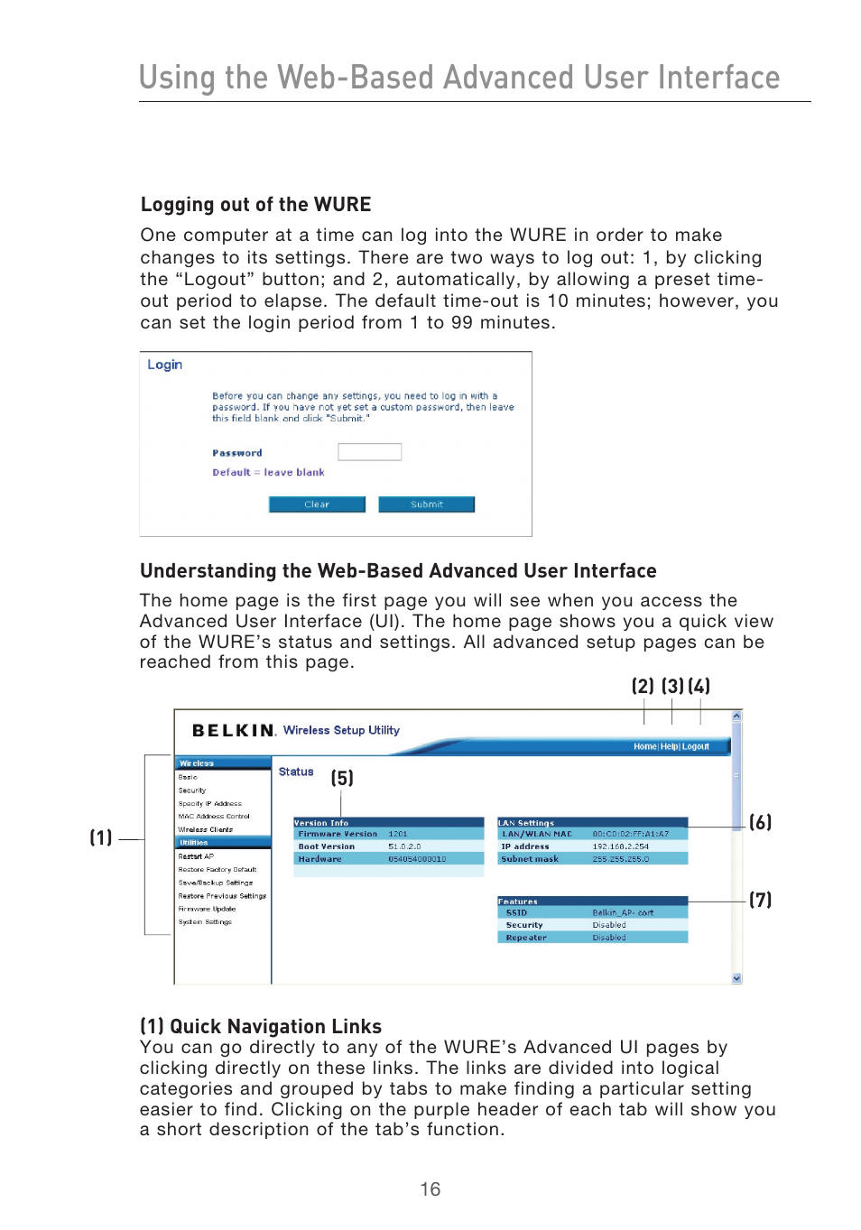 Using the web-based advanced user interface | Belkin Range Extender/ Access Point User Manual | Page 19 / 57