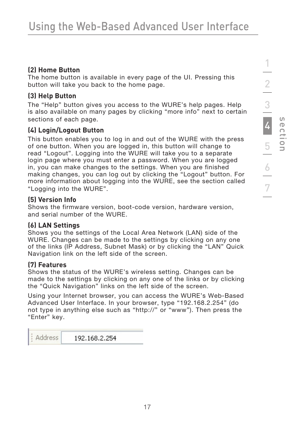 Using the web-based advanced user interface, Se ct io n | Belkin Range Extender/ Access Point User Manual | Page 20 / 57