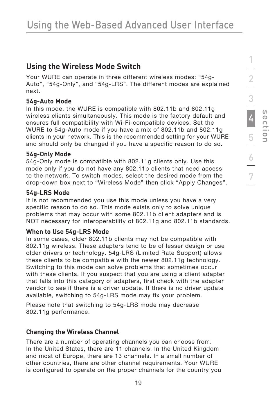 Using the web-based advanced user interface, Se ct io n | Belkin Range Extender/ Access Point User Manual | Page 22 / 57