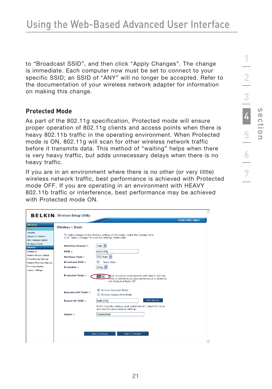 Using the web-based advanced user interface | Belkin Range Extender/ Access Point User Manual | Page 24 / 57