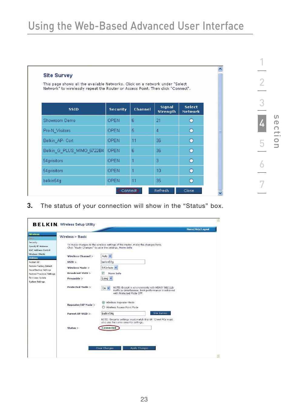 Using the web-based advanced user interface | Belkin Range Extender/ Access Point User Manual | Page 26 / 57