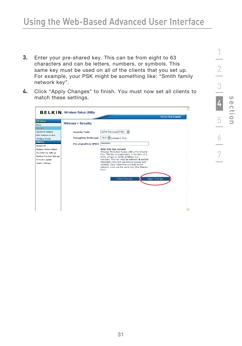 Using the web-based advanced user interface | Belkin Range Extender/ Access Point User Manual | Page 34 / 57