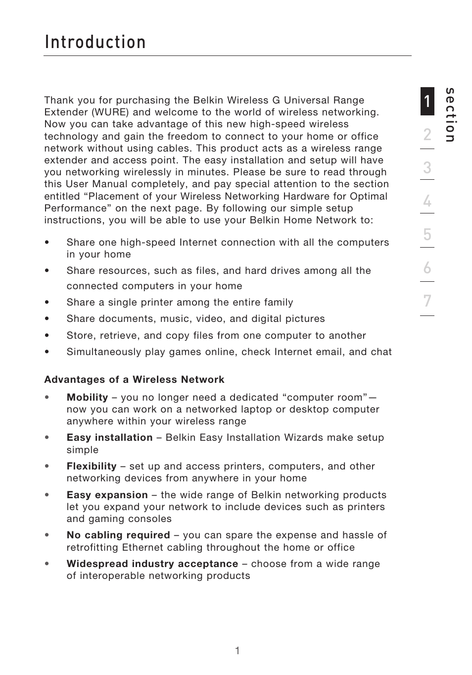 Introduction, Se ct io n | Belkin Range Extender/ Access Point User Manual | Page 4 / 57