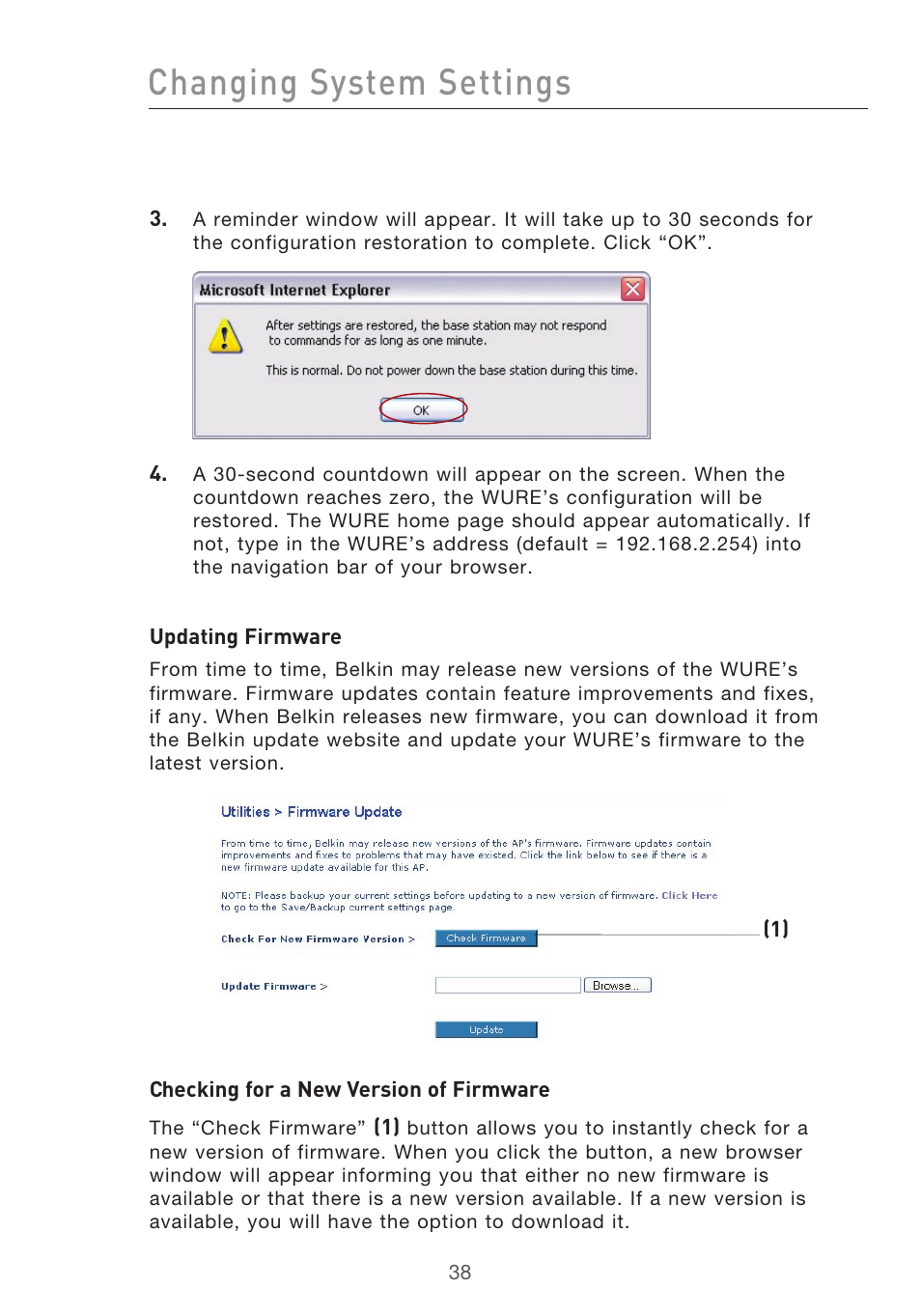 Changing system settings | Belkin Range Extender/ Access Point User Manual | Page 41 / 57