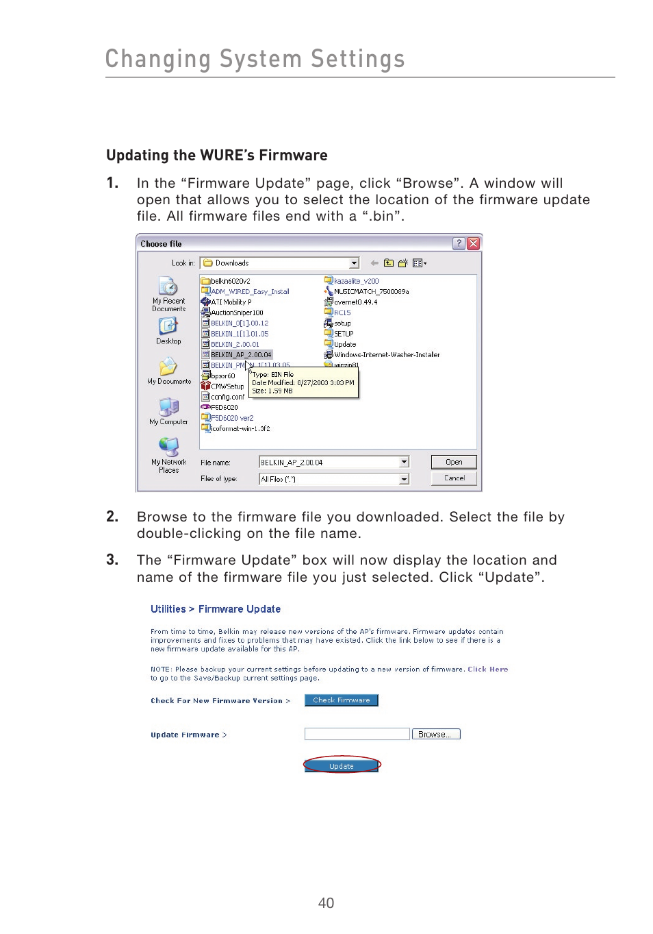 Changing system settings | Belkin Range Extender/ Access Point User Manual | Page 43 / 57