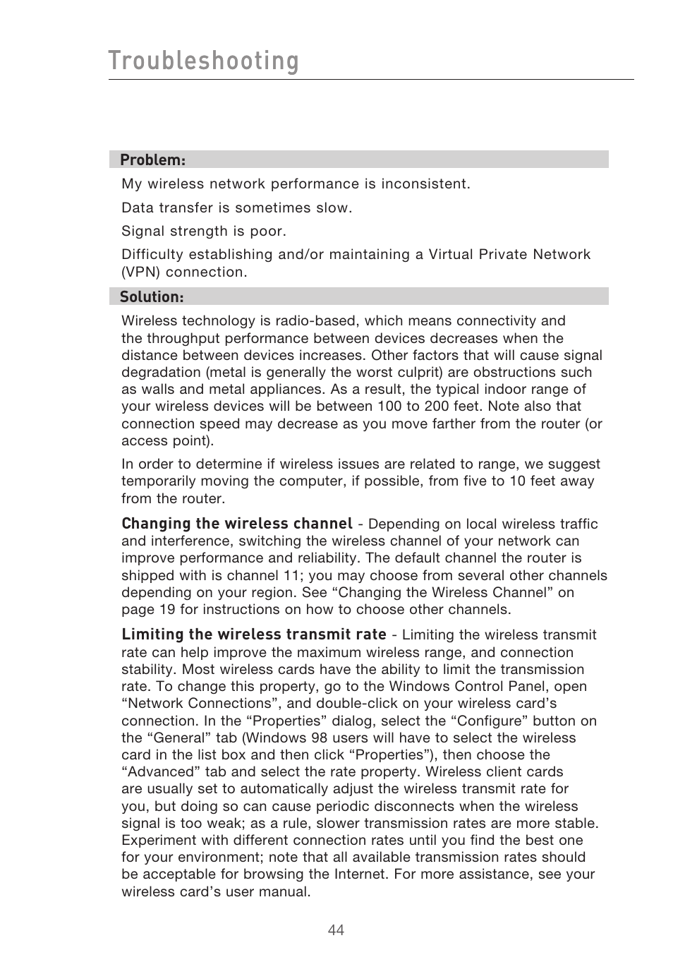 Troubleshooting | Belkin Range Extender/ Access Point User Manual | Page 47 / 57