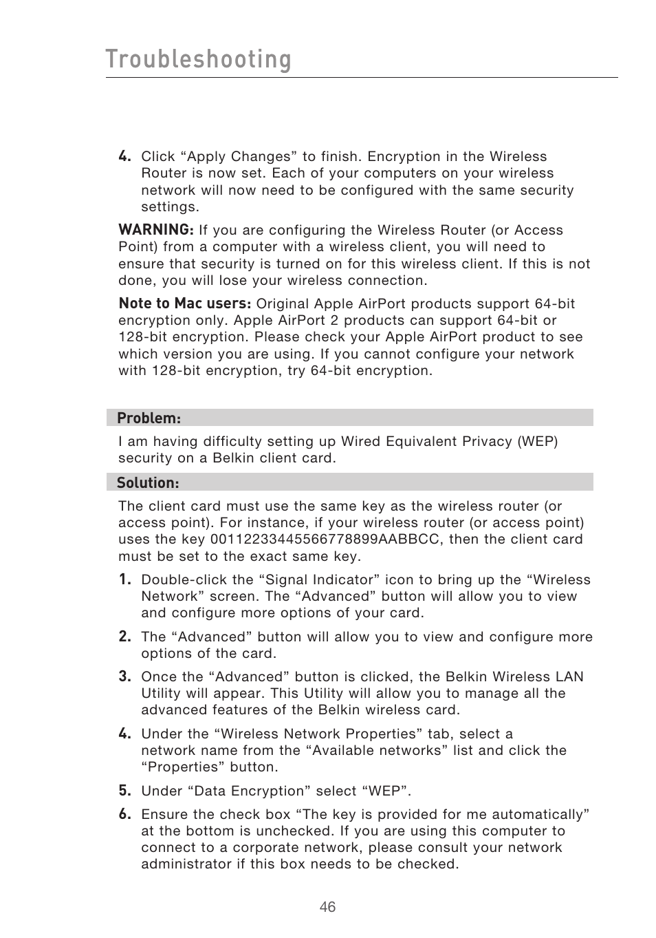 Troubleshooting | Belkin Range Extender/ Access Point User Manual | Page 49 / 57