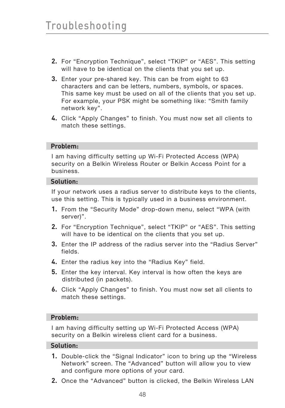 Troubleshooting | Belkin Range Extender/ Access Point User Manual | Page 51 / 57