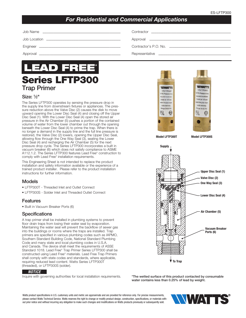 Watts LFTP300 User Manual | 2 pages