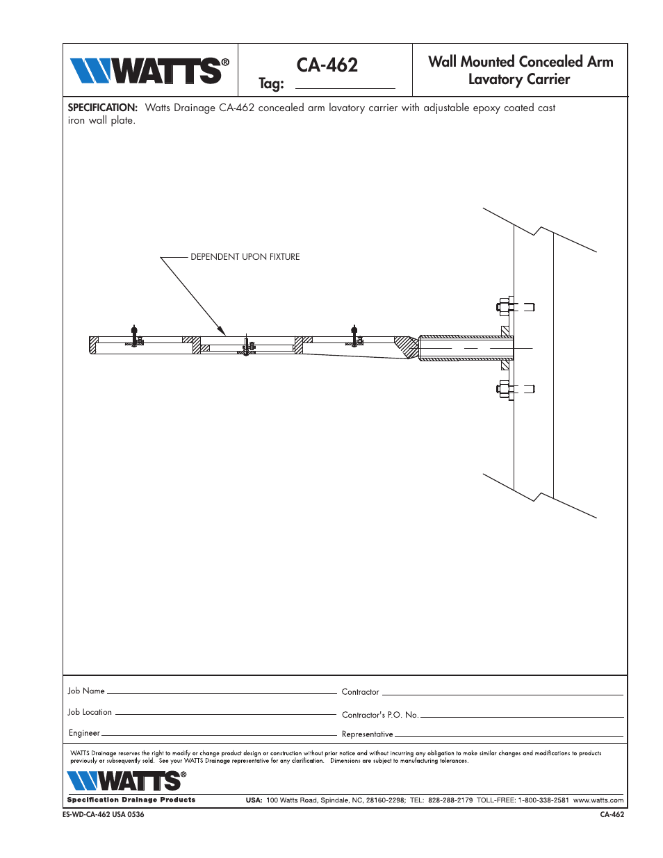 Watts CA-462 User Manual | 1 page