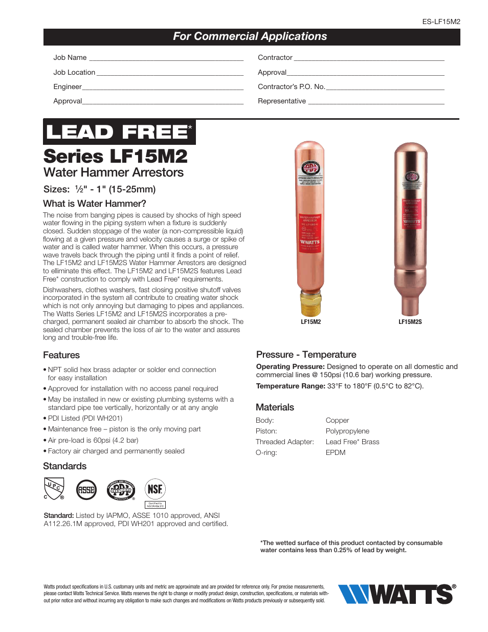 Watts LF15M2 User Manual | 2 pages