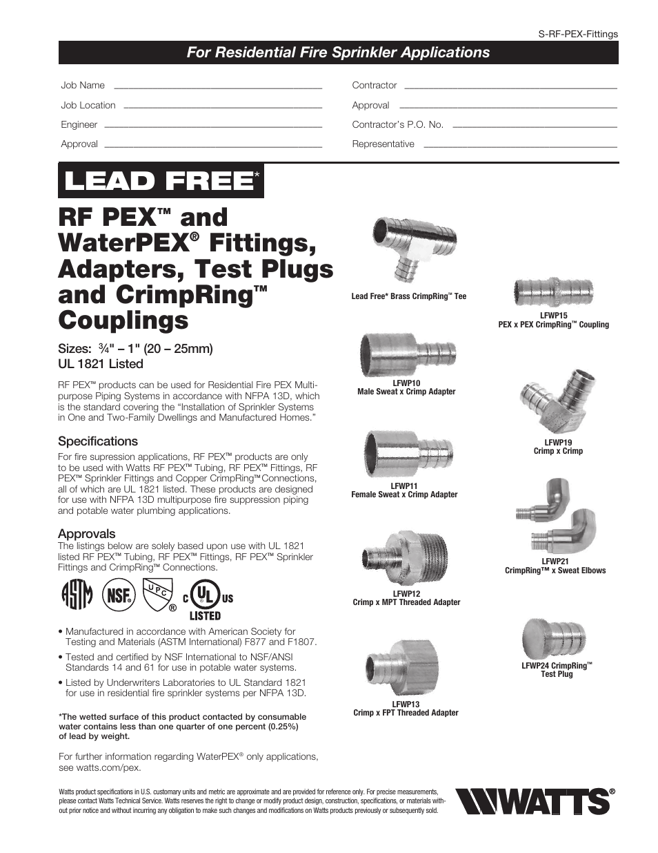 Watts Inline Fittings for ResFire User Manual | 2 pages