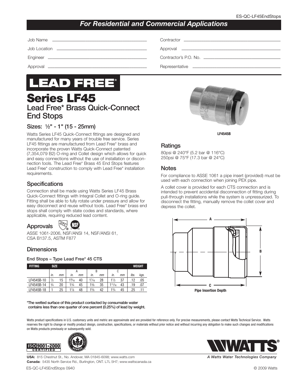 Watts LF4545B User Manual | 1 page