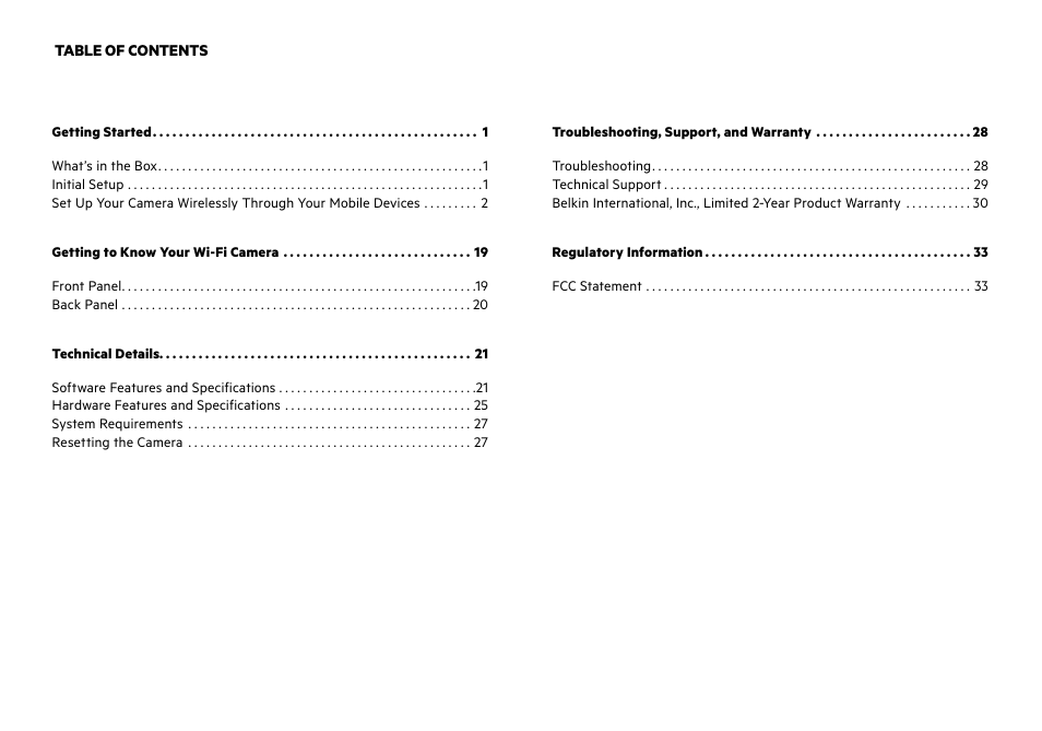 Belkin NetCam Wi-Fi Camera with NIght Vision F7D7601v1 User Manual | Page 2 / 36