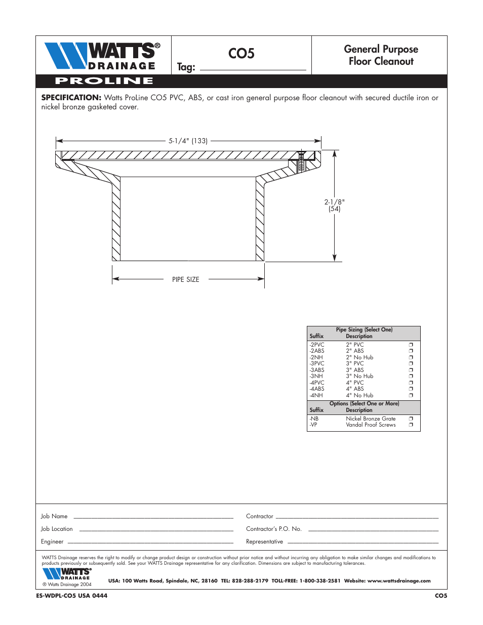 Watts CO5 User Manual | 1 page