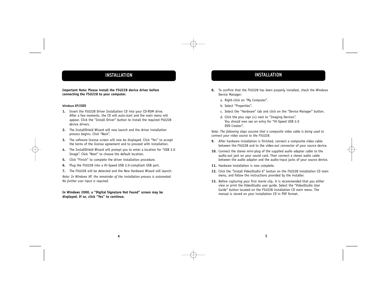 Installation | Belkin F5U228 User Manual | Page 6 / 8