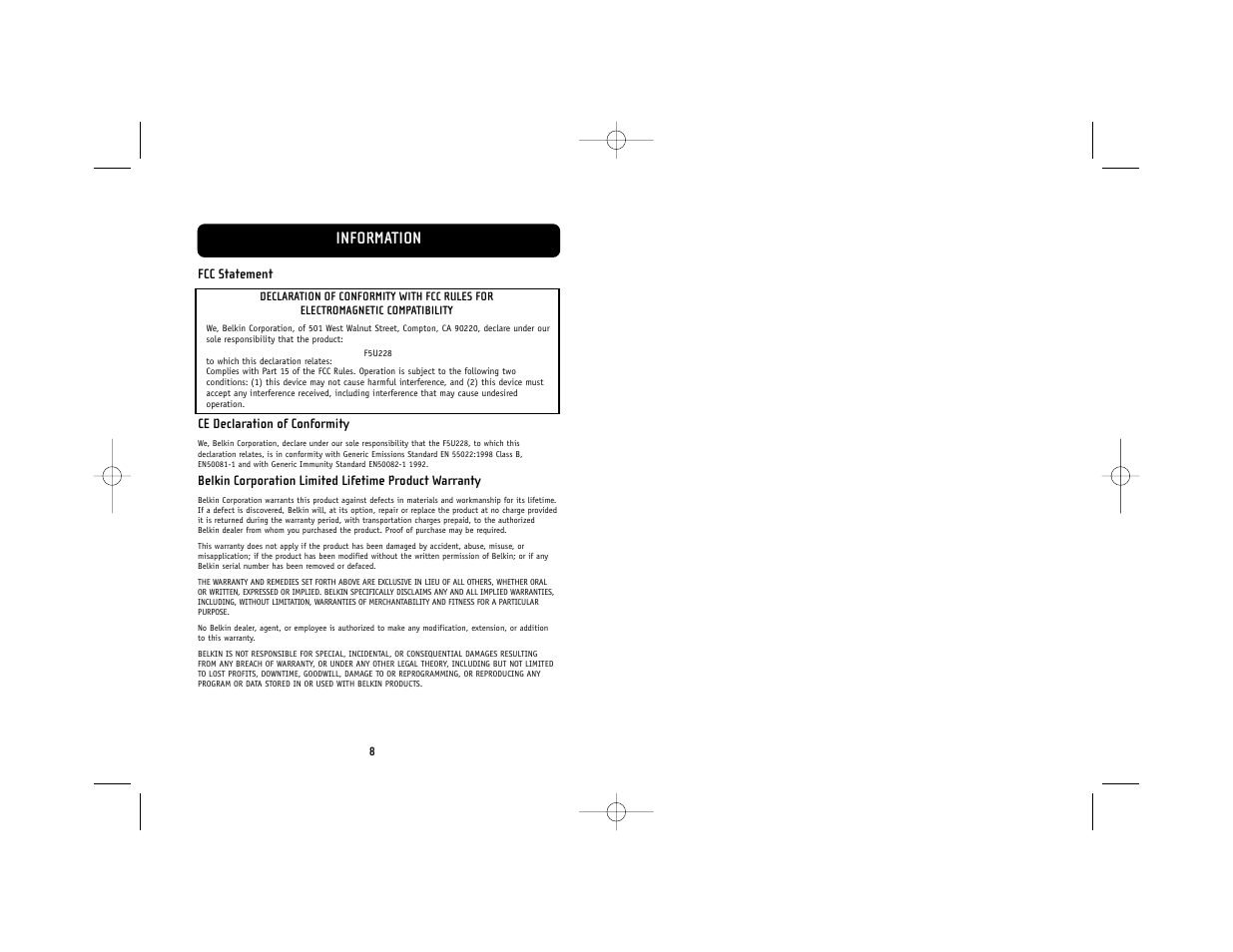 Information | Belkin F5U228 User Manual | Page 8 / 8
