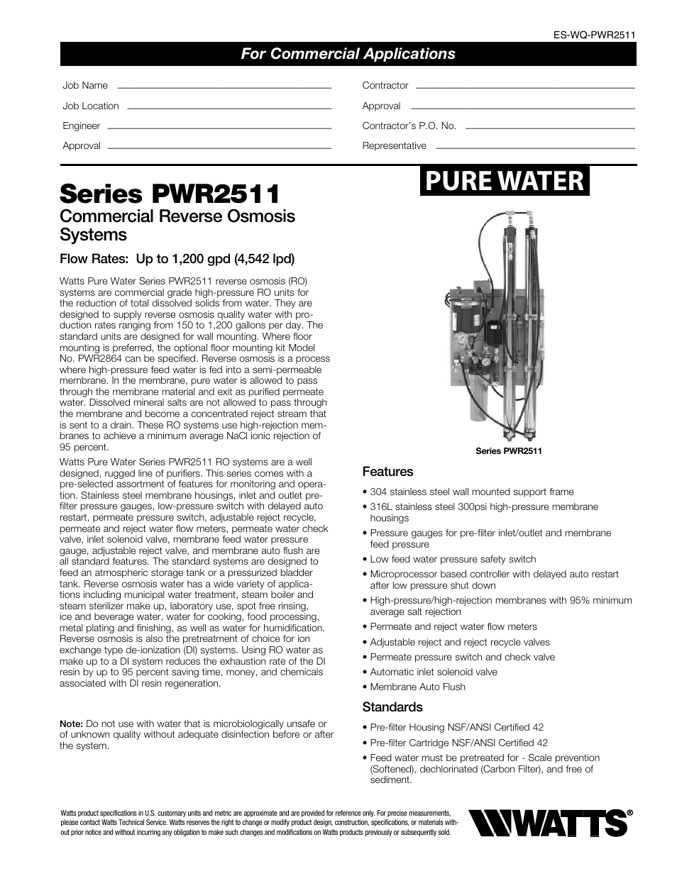 Watts PWR2511 User Manual | 4 pages