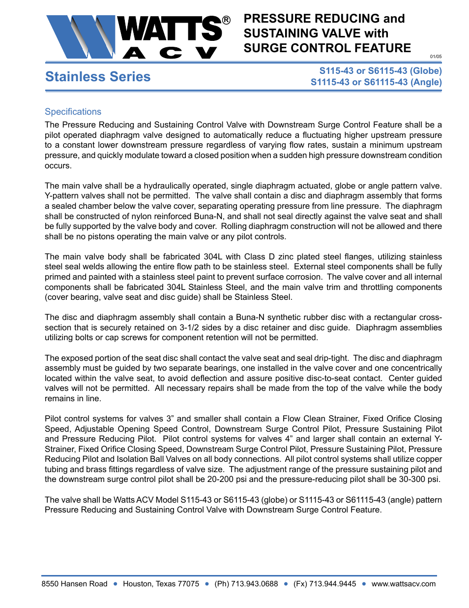Watts S1115-43 User Manual | 1 page