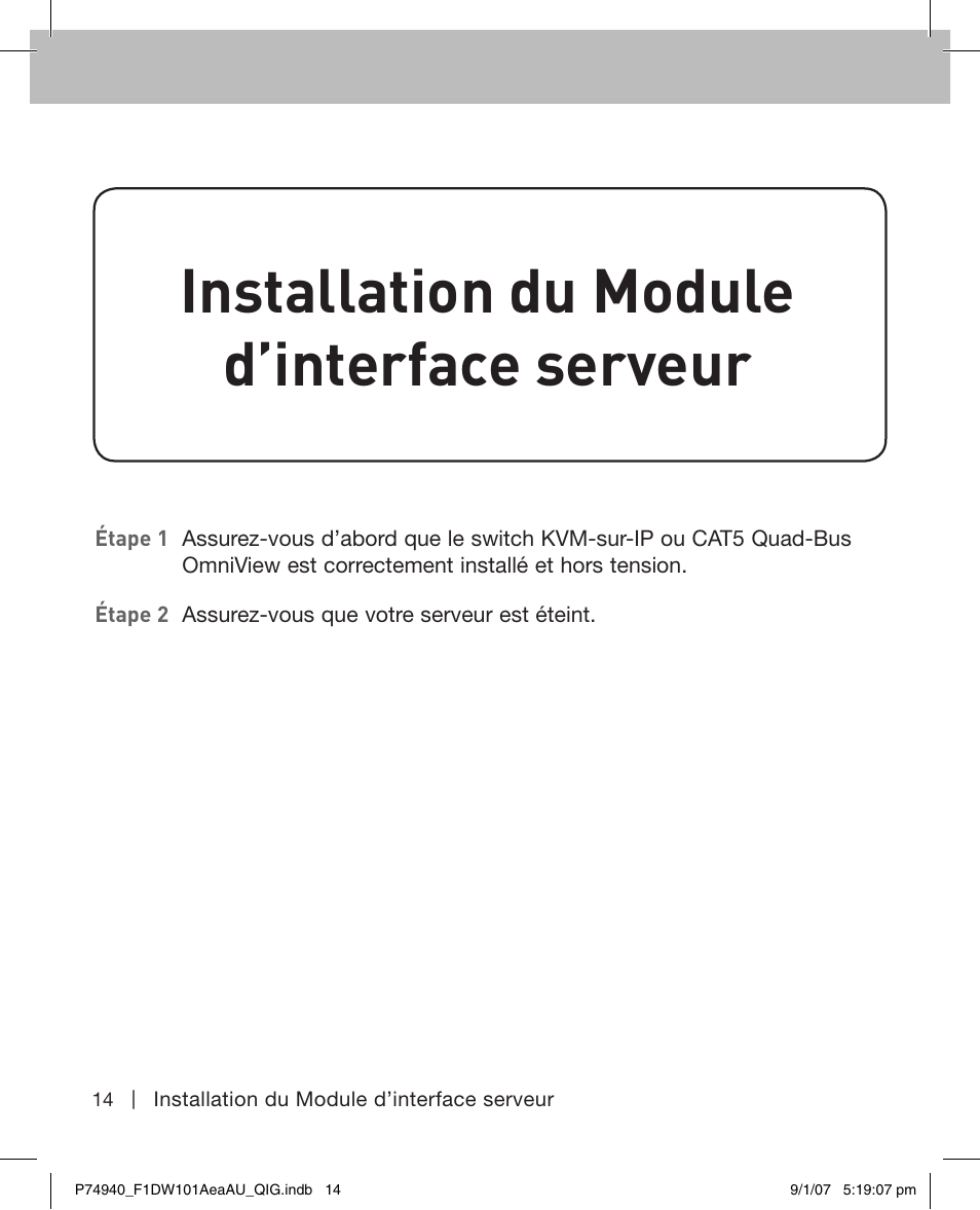 Installation du module d’interface serveur | Belkin F1DW101AEAAU User Manual | Page 13 / 52