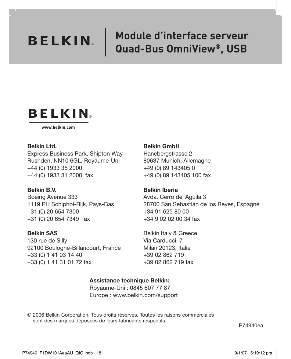 Module d’interface serveur quad-bus omniview | Belkin F1DW101AEAAU User Manual | Page 17 / 52
