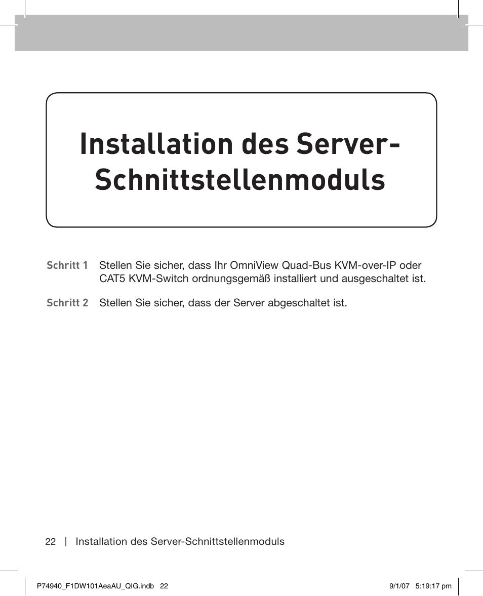 Installation des server- schnittstellenmoduls | Belkin F1DW101AEAAU User Manual | Page 21 / 52