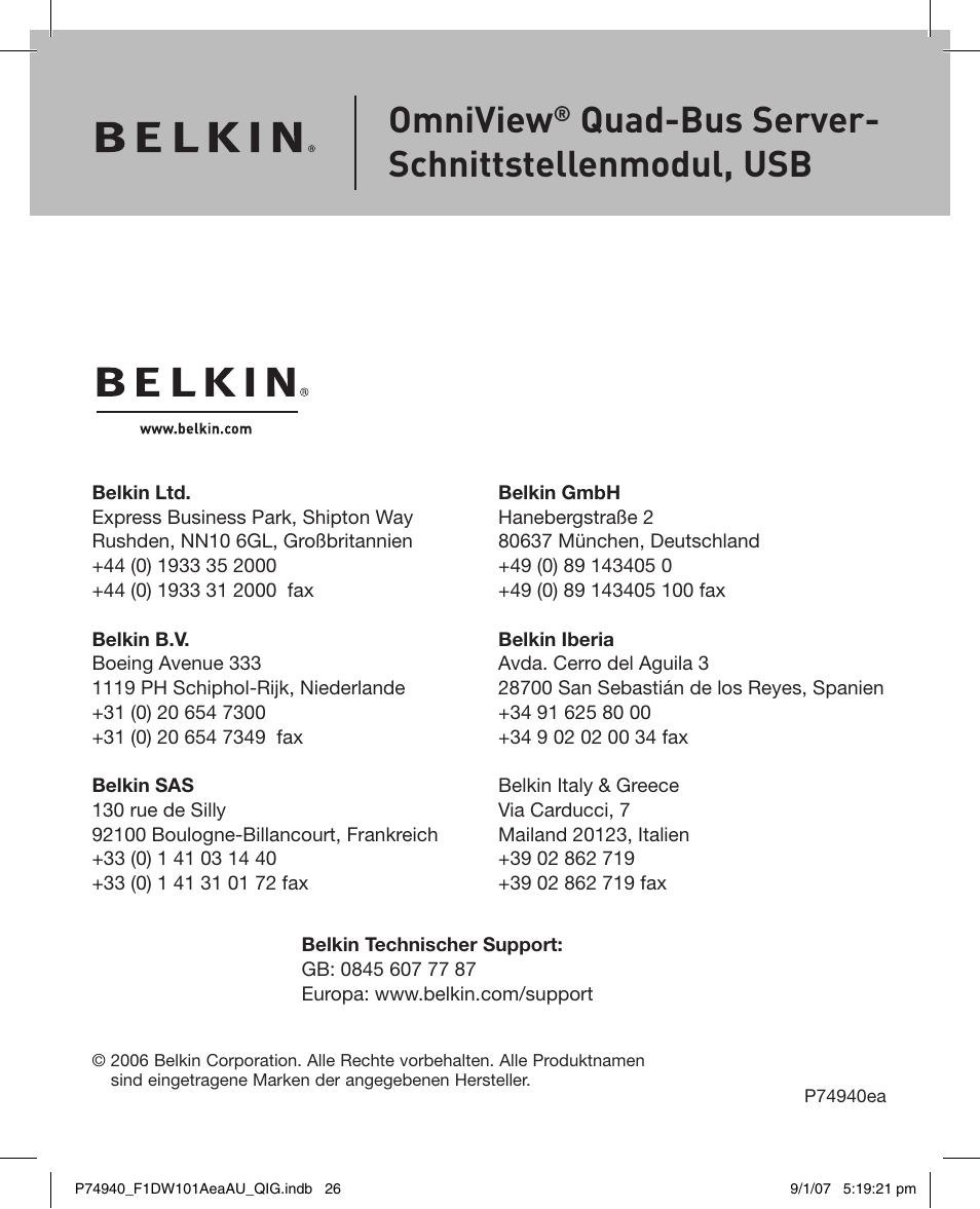 Omniview, Quad-bus server- schnittstellenmodul, usb | Belkin F1DW101AEAAU User Manual | Page 25 / 52