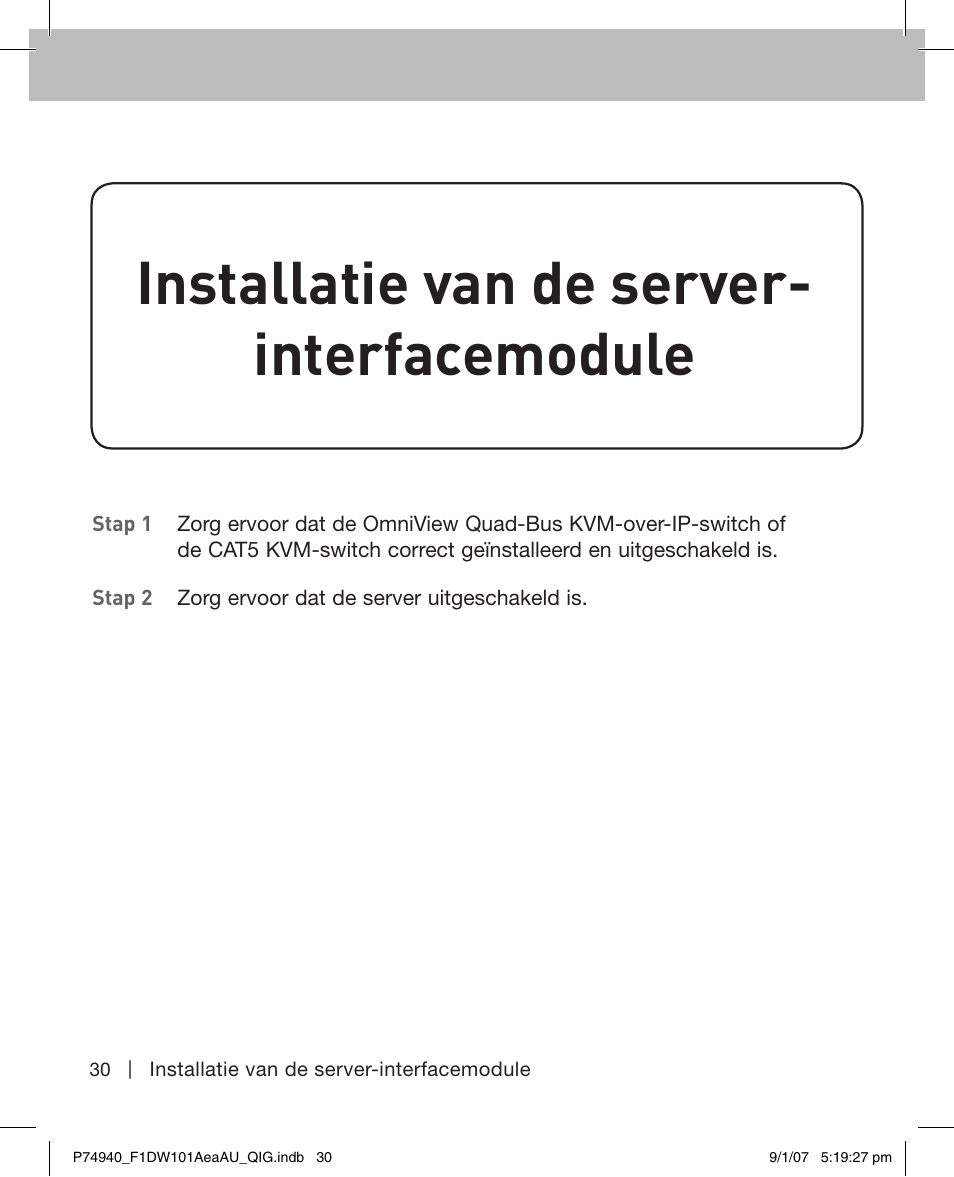 Installatie van de server- interfacemodule | Belkin F1DW101AEAAU User Manual | Page 29 / 52