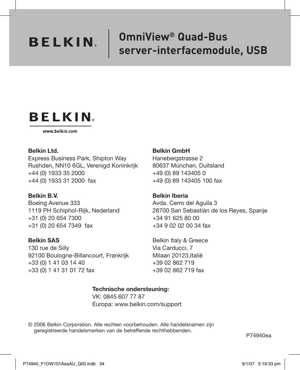 Omniview, Quad-bus server-interfacemodule, usb | Belkin F1DW101AEAAU User Manual | Page 33 / 52